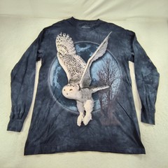 The Mountain Owl Long Sleeve Casual Graphic T Shirt Adult Mens Size L Blue