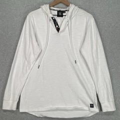Barstool Sports Henley Shirt L White Lightweight Hooded Long Sleeve Pullover