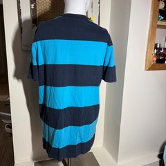 Y2K Hollister T Shirt Striped Embroidered Navy Blue Cyan Mens XL