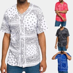 Men’s Classic Button Down Bandana Paisley Baseball Jersey Tee Shirt BJ47EY S~5X