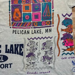 Vintage 90s USA Body Building Stock Pelican Lake Test Print AOP Shirt Size Large