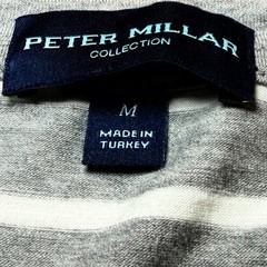Peter Millar Collection Mens M Grey White Striped Cotton Blend Crew Neck T-Shirt