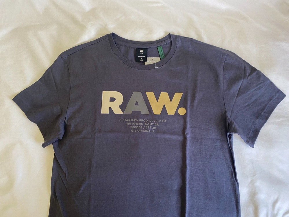 G-STAR RAW Organic Cotton Graphic Logo Tee T-Shirt in Fantem Blue Mens Size S