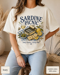 Sardine Picnic Comfort Colors Shirt, Vintage Coastal Seafood Summer Tee