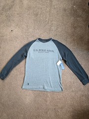 U.S. Polo Assn Mens Large Thermal Shirt Gray Black Raglan Long Sleeve NWT