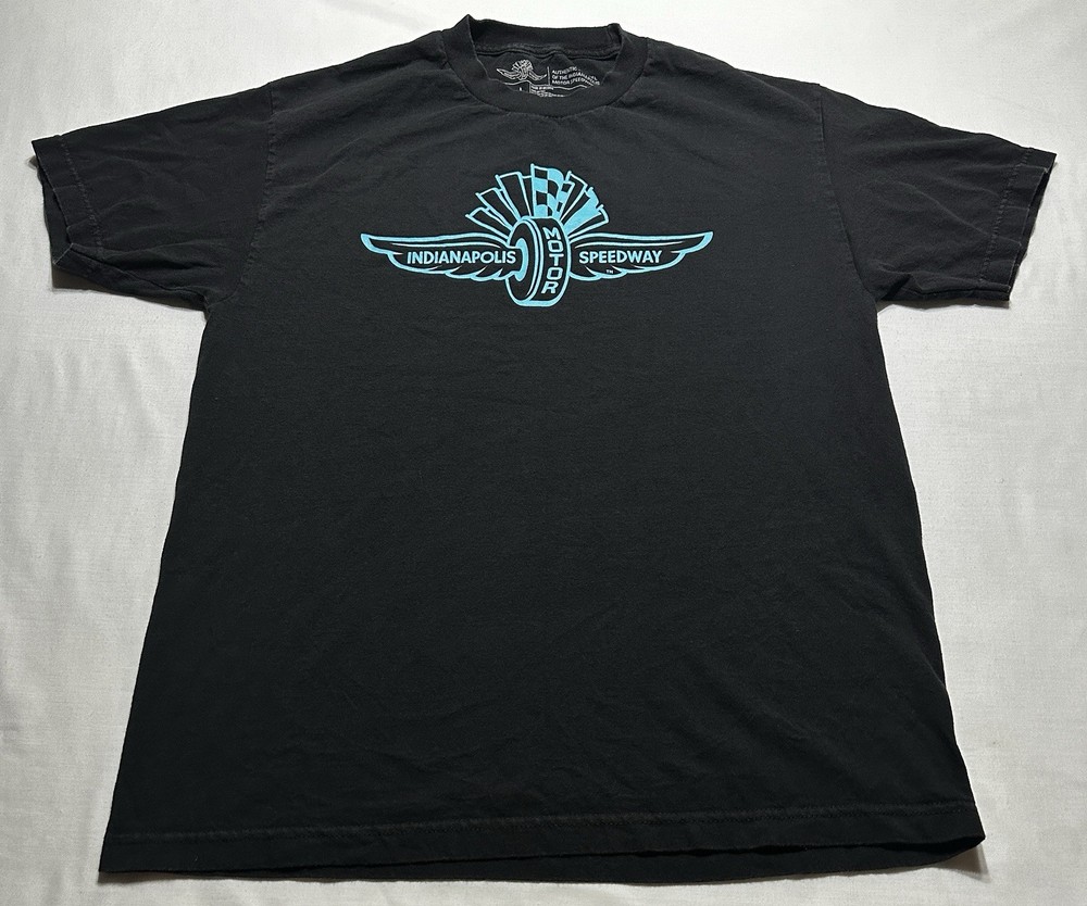 Indianapolis Motor Speedway Winged Wheel Logo Tee Shirt Black Adult Size Large