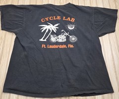 vtg 3D Emblem Shirt 2X Cycle Lab Ft. Lauderdale FL Biker Pin-Up Shirt Ass USA HD