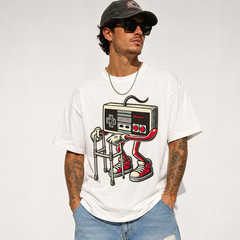 Short Sleeve Men’s Fashion Street Style Casual Trendy Graphic T-Shirt with Retro