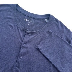7 Diamonds Men L Blue Heather Core Henley Performance Long Sleeve Athletic Shirt