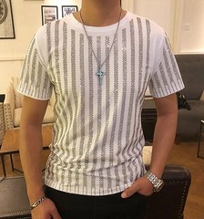 Men Rhinestone T-Shirt Luxury Hot Drill Short Sleeve Cotton Casual Slim Tee Top