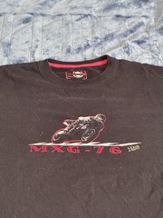 G.H. Bass black cotton t-shirt with red motorcycle graphic text, size L