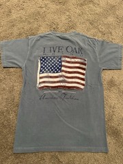 Live Oak Brand Comfort Colors American Flag T-Shirt Size Small Blue Excellent