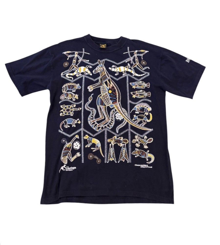 Vintage Aboriginal art cop painting t shirt all over print Churinga designs XL