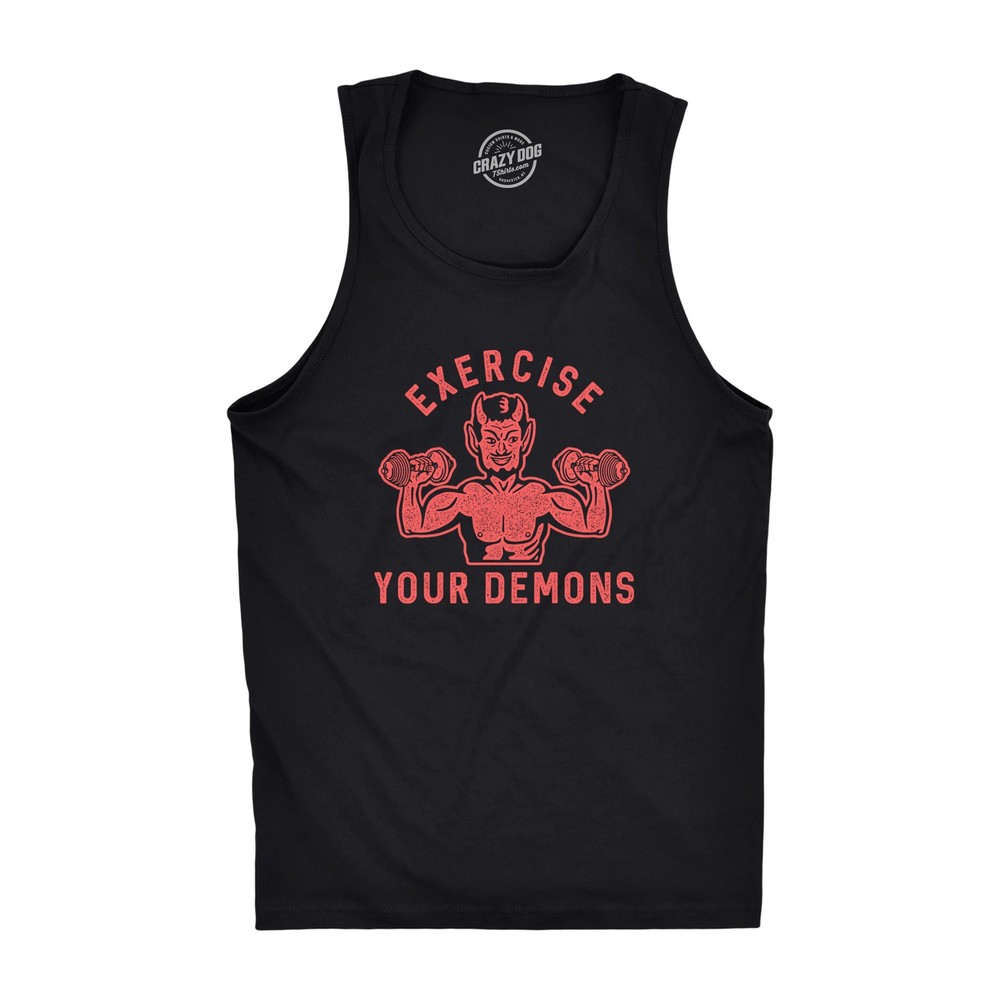 Mens Exercise Your Demons Fitness Tank Funny Halloween Fitness Workout Devil