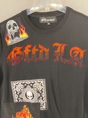 GFTD T Shirt Mens M Black Flames Skulls Hip Hop Street Wear
