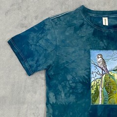 Graphic WHITE OWL & Forest Motif T Shirt Men Medium Teal Organic Cotton Tie-Dye