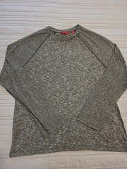 Saks Fifth Avenue Mens Large Gray Marled Long Sleeve Knit Shirt Rayon Blend