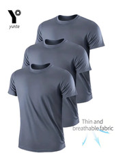 3Pcs Men’s Grey Quick Dry Gym Running T-Shirt UK