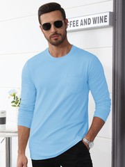 Men’s Cotton Casual Shirt Long Sleeve Chest Pocket Shirt Hiking Work Travel Tops