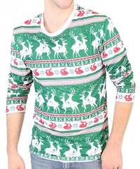 Adult Holiday Reindeers & Rabbits Pattern Long Sleeve Ugly Christmas T-Shirt Tee