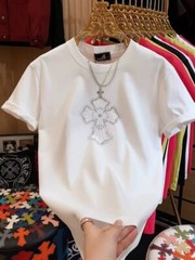 New Fashion Men Trend Cross Drills Rhinestone Diamond Streetwear Luxury T-Shirt
