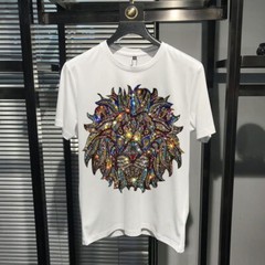 New Fashion Lion Trend Rhinestones Short Sleeve Summer Luxury Men T-Shirt