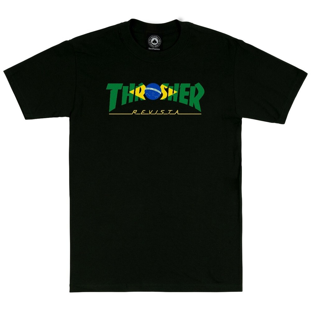 Thrasher Magazine BRAZIL REVISTA LOGO Skateboard T Shirt BLACK