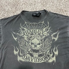 Vtg Harley Davidson Gray Shirt XL Double-Sided Skull Eagle Faded Biker