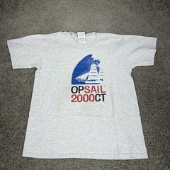 Vintage USTA OPSAIL 2000CT Shirt Mens Medium Gray Tall Ship Sailing Graphic Tee