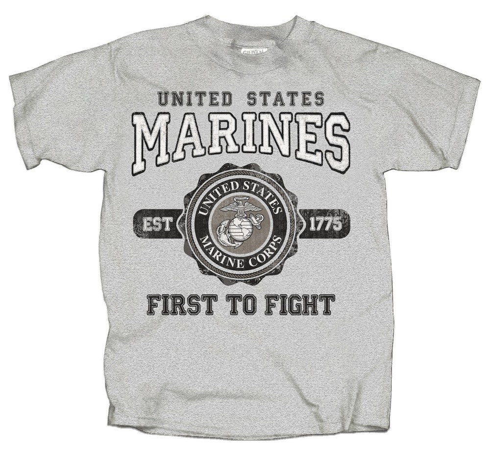 NEW MILITARY U.S. MARINES UNITED STATES ESTABLISHED 1775 MEN’S GRAY TEE SHIRT