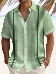 Men’s Casual Short Sleeve Guayabera Cuban Beach Wedding Button-Up Dress Shirt