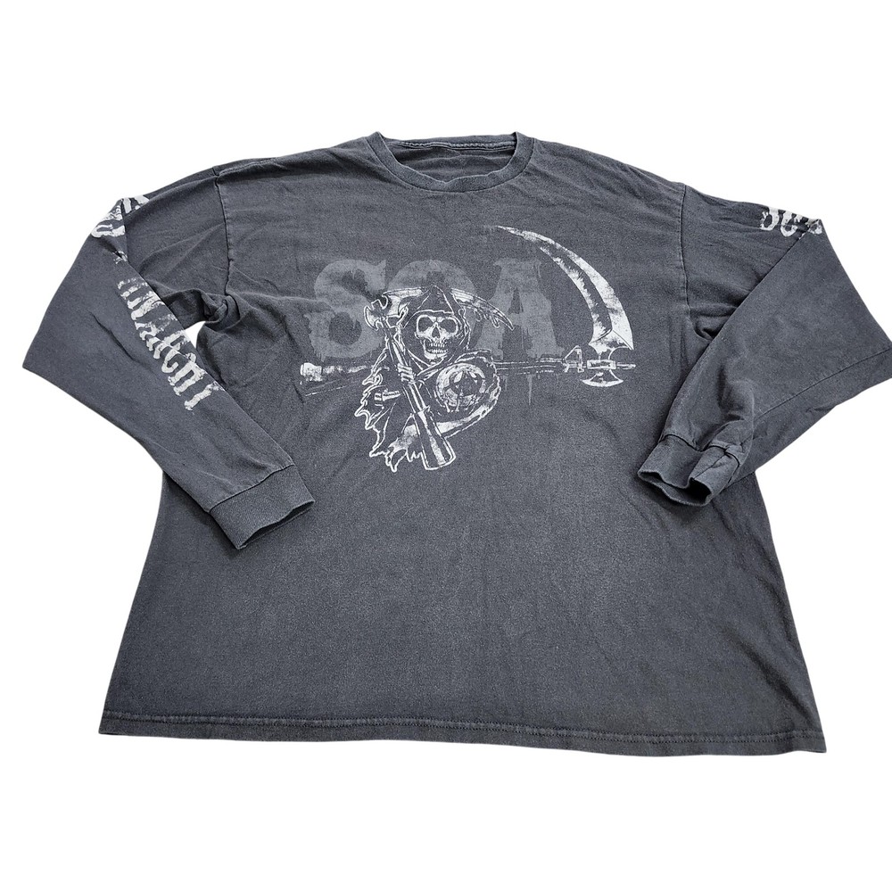 Sons Of Anarchy Shirt Mens XL Black Reaper Graphic Long Sleeve Tee Biker TV Show