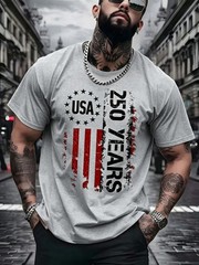 USA Flag 250th Anniversary Y2K Patriotic Digital Print Men’s Casual Cotton Tee