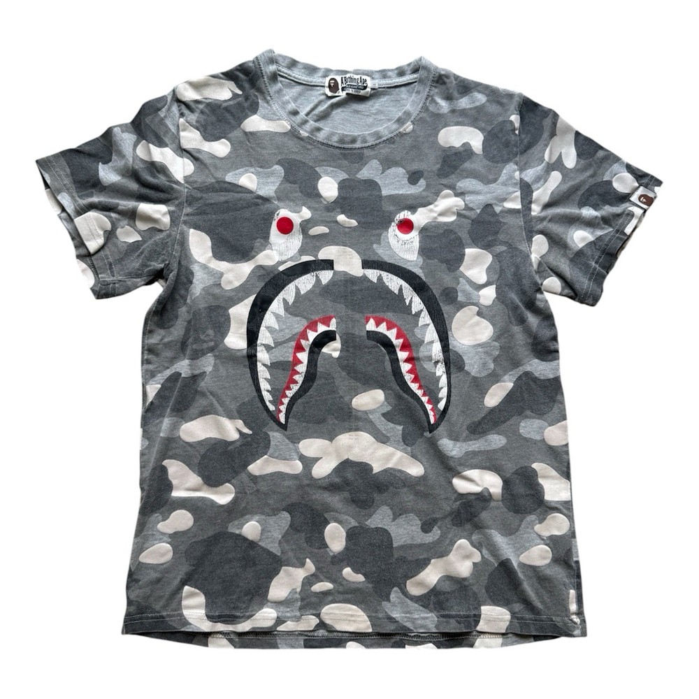 A Bathing Ape BAPE Men’s Gray Camo Shark Graphic T-shirt