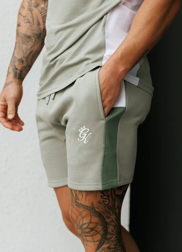 Gym King Contrast Panel Shorts – Fern Green/Soft Khaki/White