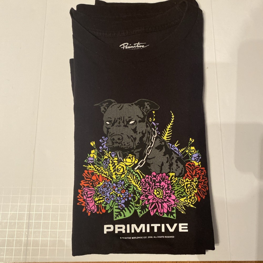Primitive T-Shirt Men’s 2XXL Reflective Putbull In Flowers Black Short Sleeve-T