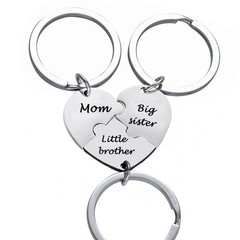 3PCs Mom Big Sister Little Brother Matching Heart Keychain Mom Big Bro Little…