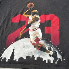 Air Jordan Back Printing Flying Man Retro Short Sleeve Distress Black Size L