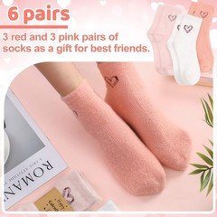 6 Pairs Galentine’s Day Fuzzy Socks for Heart Slipper Women Socks Soft Warm F…