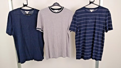 M&S 3Pcs Men’s Crew Neck Linen Modal T-shirts Size M Navy Stripe & Grey NEW