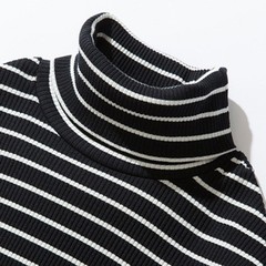 Men’s Long Sleeves Tops Loose Shirt High Neck Blouse Sweater Stripes Warm Soft