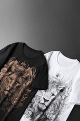 New Fashion Lion Rhinestone Summer Short Sleeve Luxury Men Cotton Trend T-Shirt