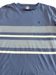 Cool Volcom 90s surf skate Men Blue Striped Logo Crew Neck Short Sleeve Size XL