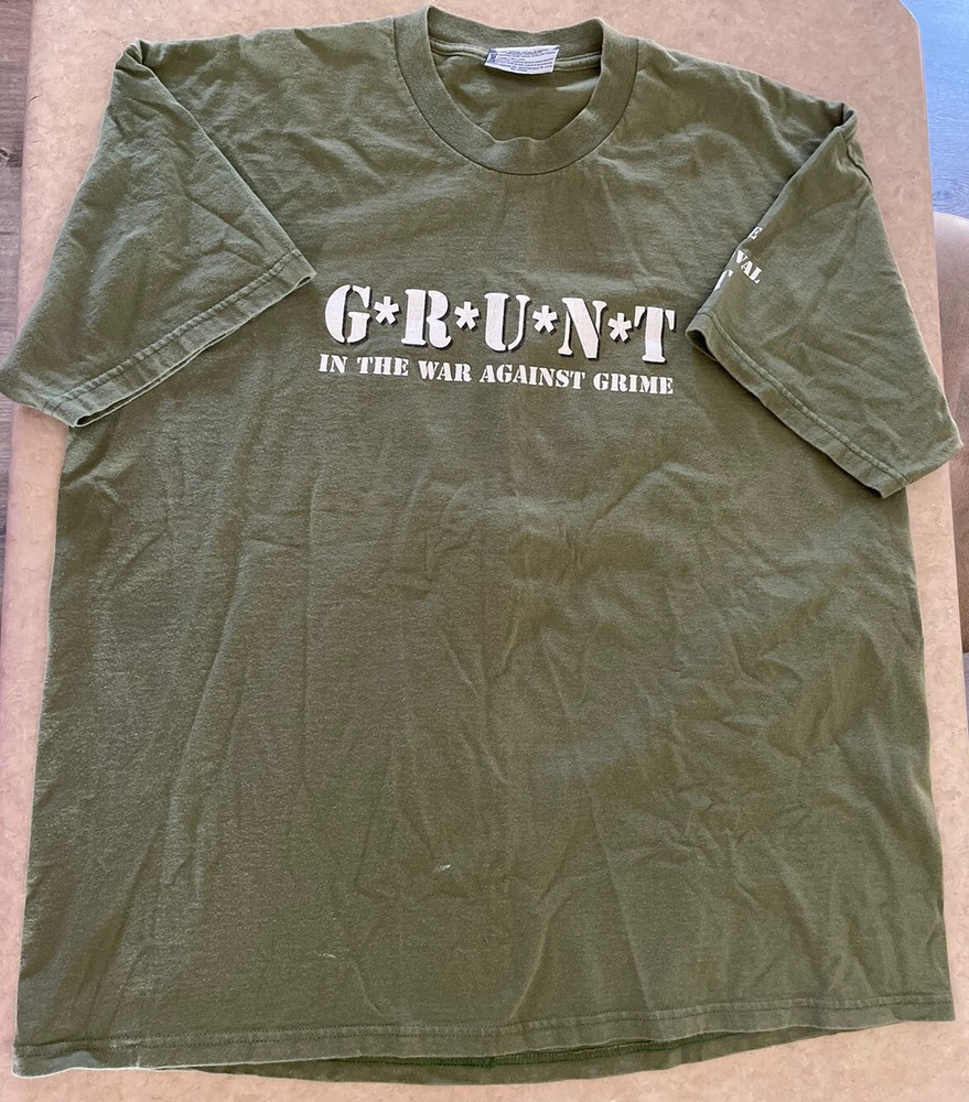 Lee Jeans Vtg Military Green T-Shirt Men’s Sz XL Rare GRUNT Hot Hogs GRU