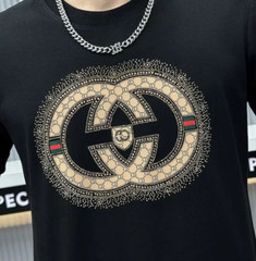 New Men Luxury Diamond Rhinestones Black White T-Shirt High Quality