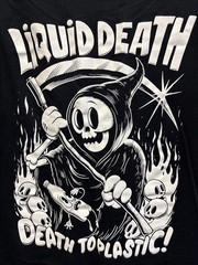 Liquid Death “Bottle Slaughter” / Death to Plastic Grim Reaper Black Tee – XL