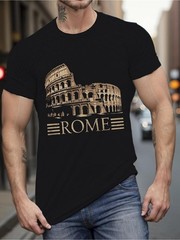 Mens Vintage Rome Italy T Shirt Colosseum Map Graphic Streetwear Casual Tee