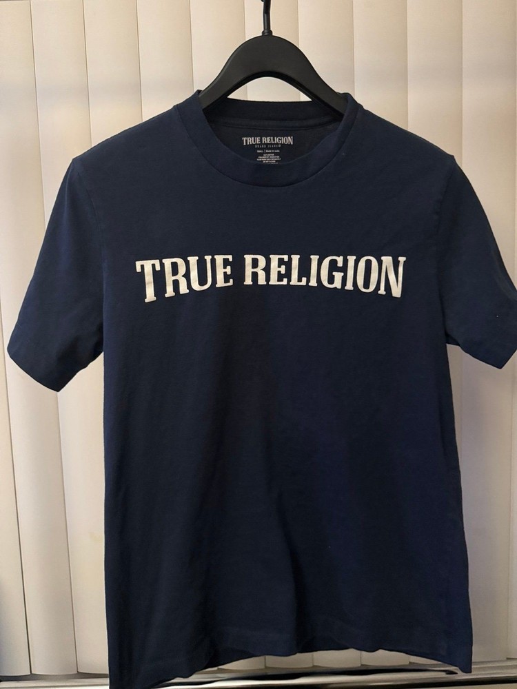 Men’s True Religion Navy Blue Logo Patch T-shirt Size Small
