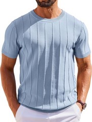 Men’s Short Sleeve Ribbed Crewneck Knit T-Shirt Casual Lightweight Pullover Tee
