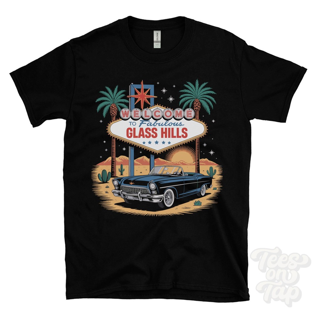 GLASS HILLS LAS VEGAS SIGN PARODY FUNNY T-SHIRT alnwick northumberland england